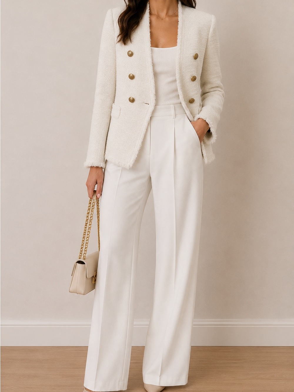 Zara Cream Textured Double-Breasted Blazer